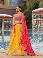 Pink Georgette Sequins Embroidered Lehenga Choli