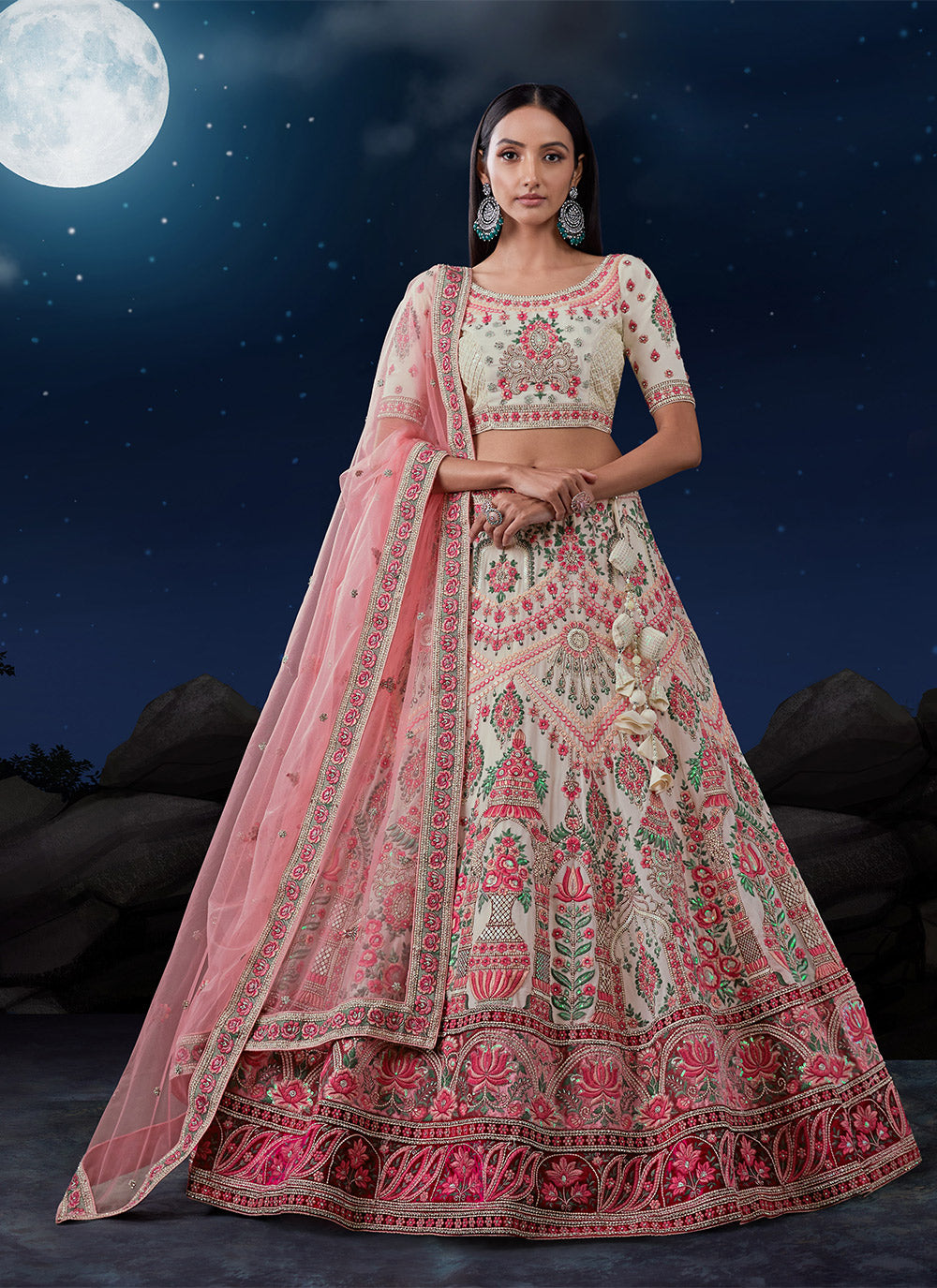 White Net Embroidered Lehenga Choli