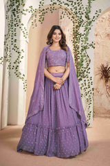 Purple Faux Georgette Sequins Embroidered Lehenga Choli