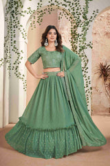 Green Faux Georgette Sequins Embroidered Lehenga Choli