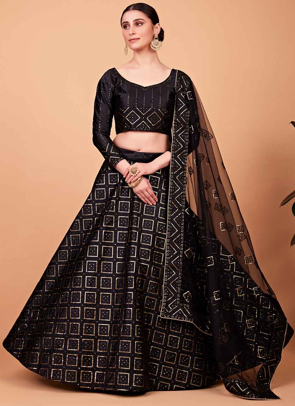 Black Silk Sequins Embroidered Lehenga Choli