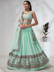 Sea Green Georgette Sequins Embroidered Lehenga Choli