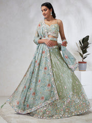 Light Green Silk Chiffon Embroidery Lehenga Choli