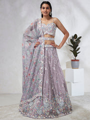 Mauve Silk Chiffon Embroidery Lehenga Choli