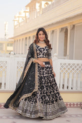 Black Viscose Jacquard Sequins Embroidered Lehenga Choli