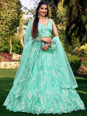 Blue Soft Net Sequins Embroidered Lehenga Choli