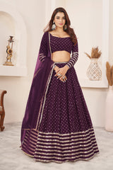 Wine Georgette Sequins Embroidered Lehenga Choli