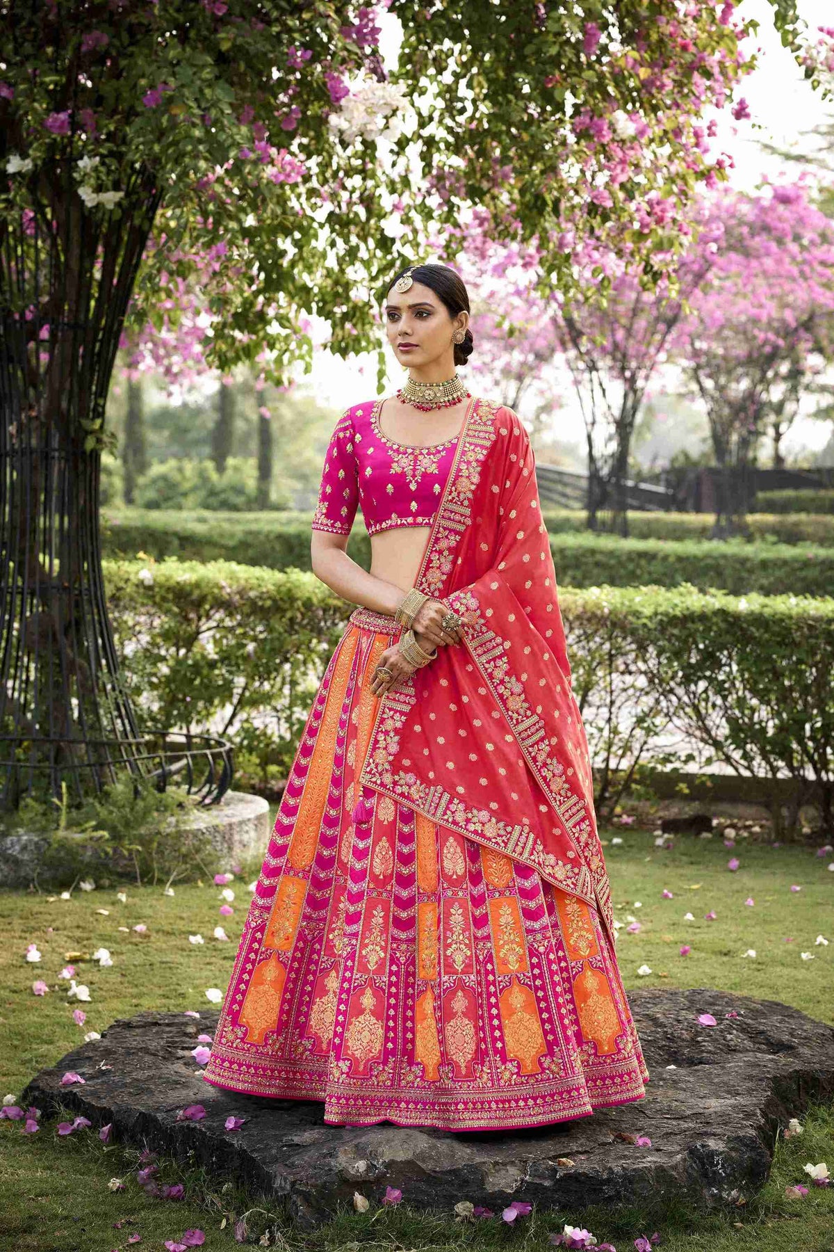 Pink Banarasi Silk Embroidered Lehenga Choli