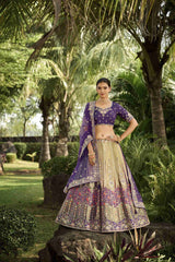 Purple Banarasi Silk Embroidered Lehenga Choli