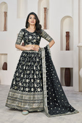 Black Dolla Silk Woven Zari Embroidered Lehenga Choli