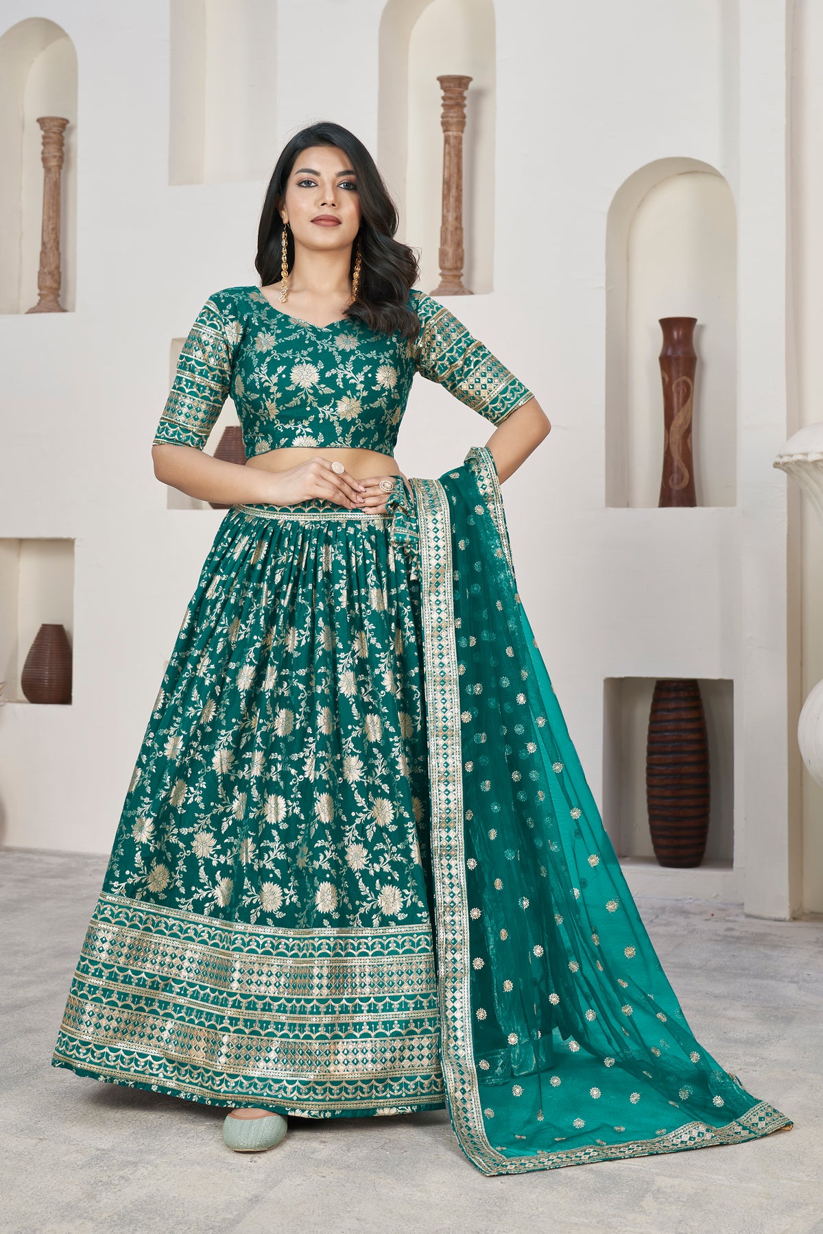 Rama Dolla Silk Woven Zari Embroidered Lehenga Choli