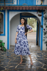 Blue Faux Georgette Digital Printed Kurti