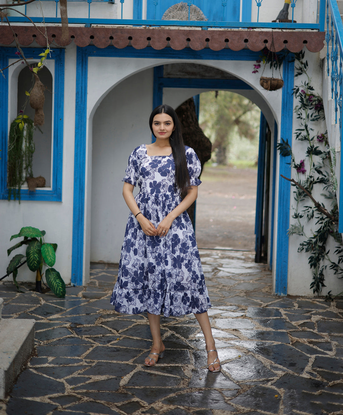 Blue Faux Georgette Digital Printed Kurti