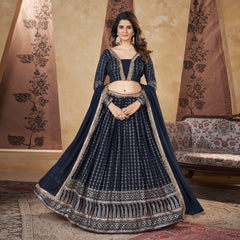 Navy Georgette Pigment Foil Ready To Wear Lehenga Choli