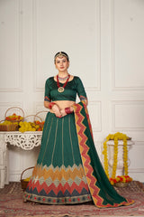 Green Taffeta Silk Embroidery Lehenga Choli