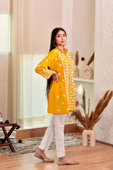 Yellow Rayon Chikankari Embroidery  Kurti