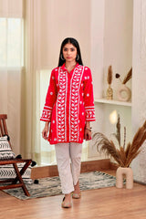 Red Rayon Chikankari Embroidery  Kurti