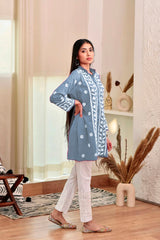 Grey Rayon Chikankari Embroidery Kurti