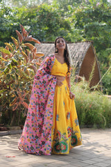 Yellow Dolla Silk Embroidery Lehenga Choli