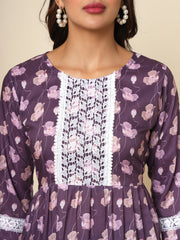 Purple Cotton Printed Lace Tunic