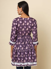 Purple Cotton Printed Lace Tunic