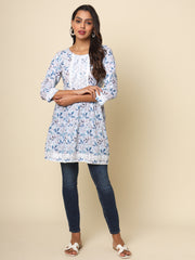 Off White Cotton Printed Lace Tunic