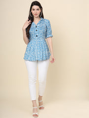 Blue Cotton Printed Tunic