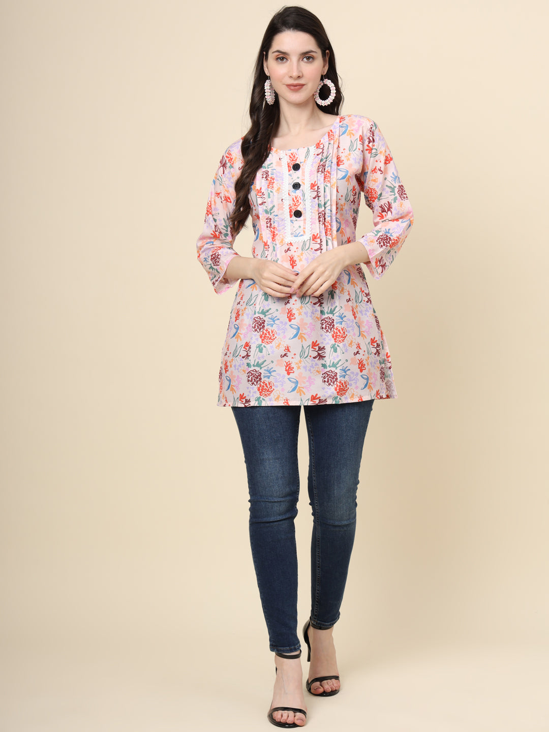 Peach Cotton Printed Tunic