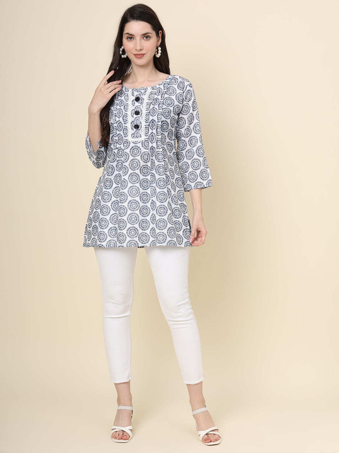 Grey Cotton Printed Tunic