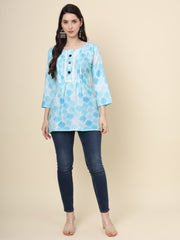 Sky Blue Cotton Printed Tunic