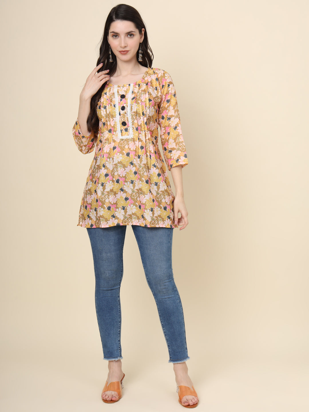 Mustard Cotton Printed Tunic