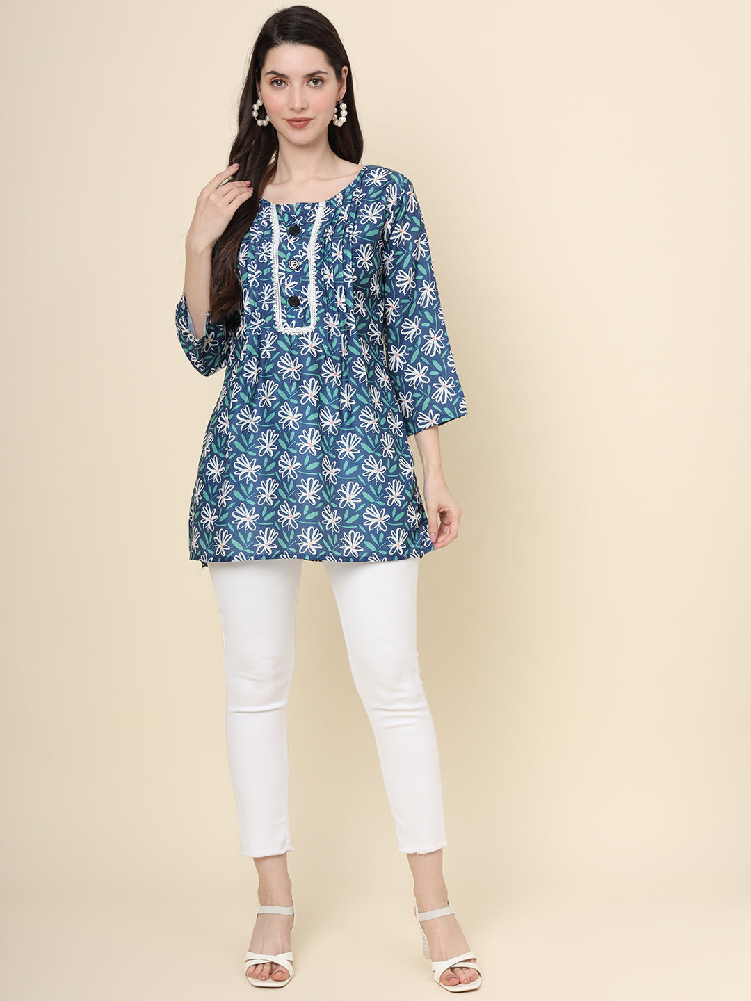 Blue Cotton Printed Tunic