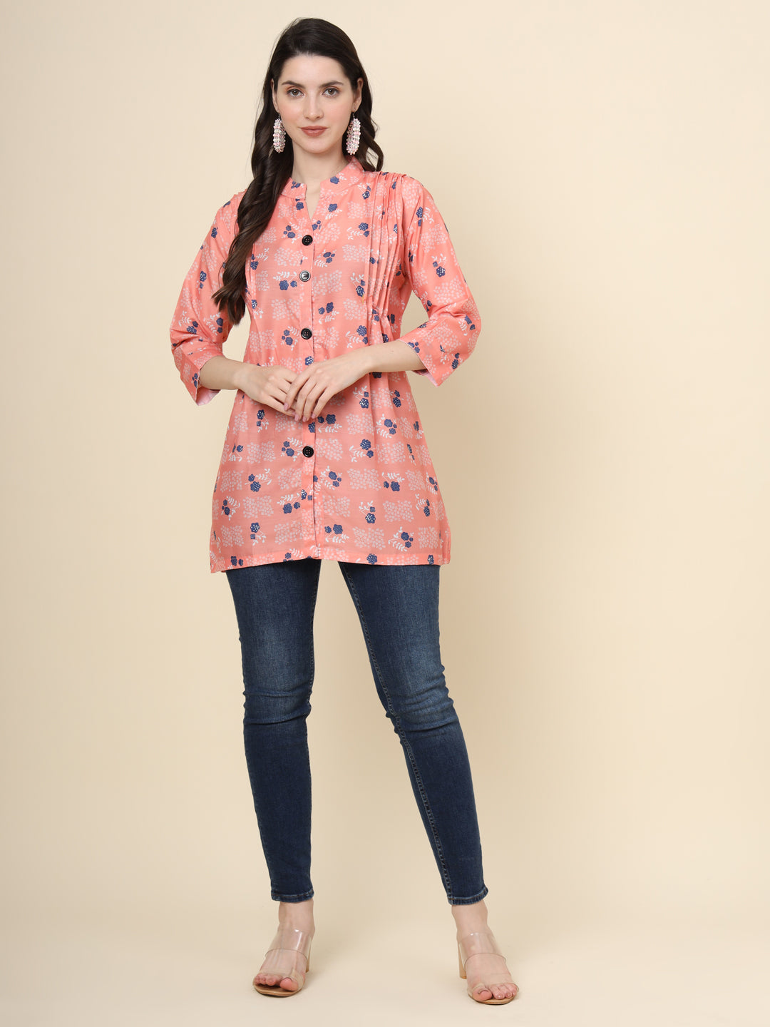 Peach Cotton Printed Tunic