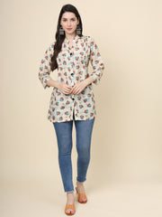 Off White Cotton Printed Tunic