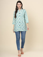 Sea Green Cotton Printed Tunic