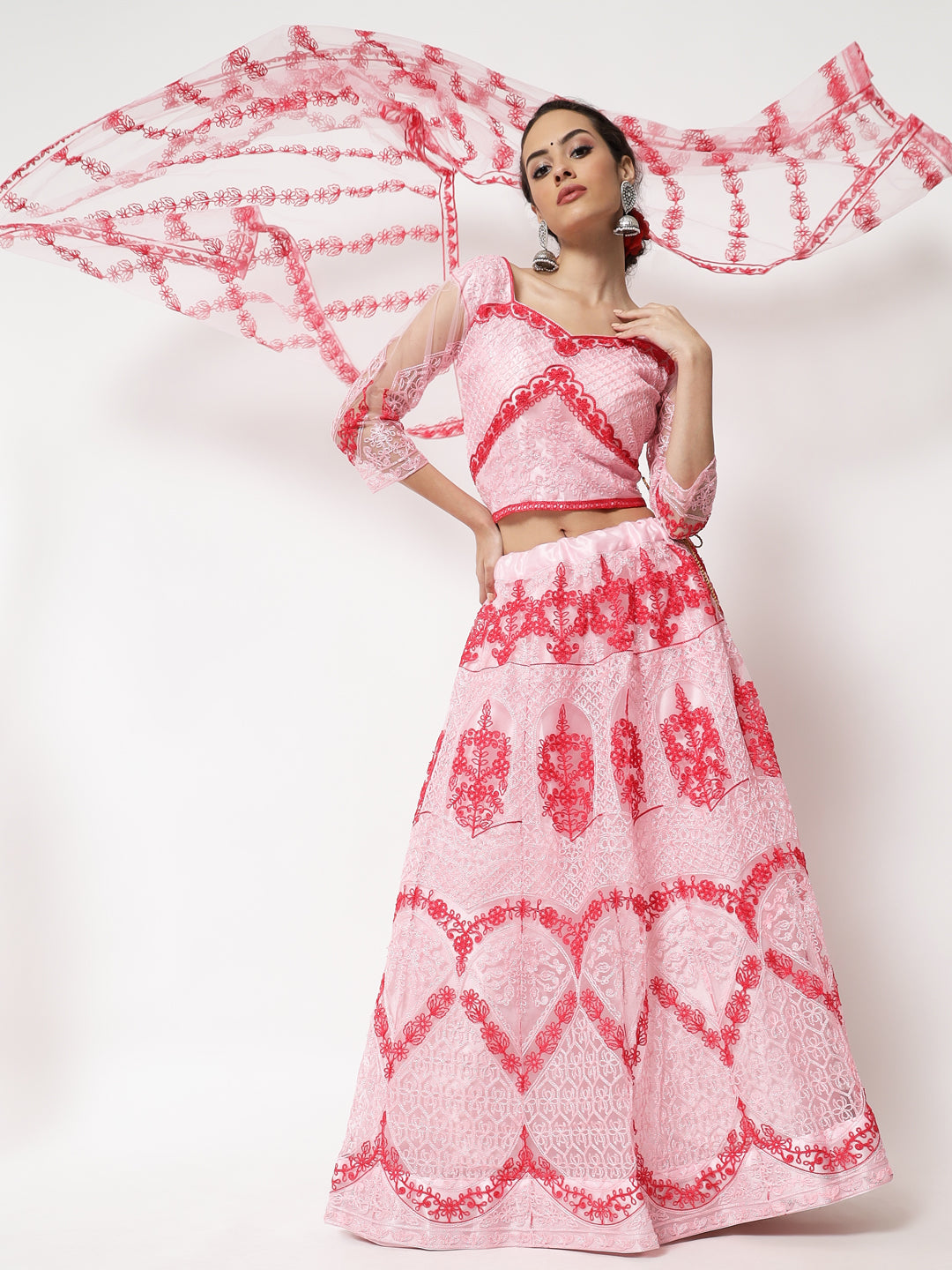 Pink Net Embroidery Lehenga Choli