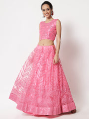 Pink Net Embroidery Lehenga Choli