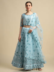 Sky Blue Net Embroidery Lehenga Choli