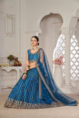 Teal Net Embroidery Lehenga Choli