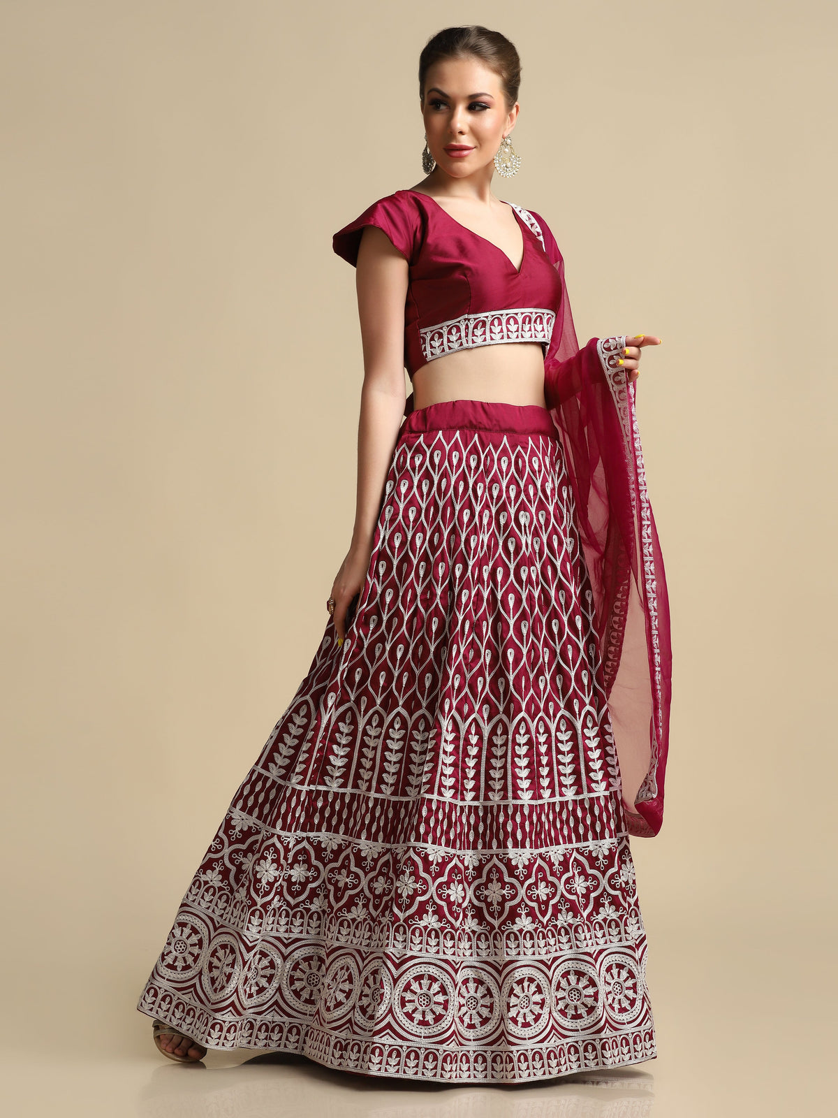 Purple Taffeta Silk Embroidery Lehenga Choli