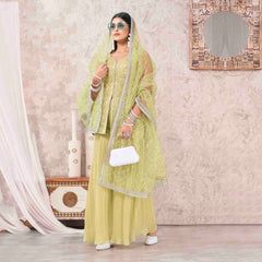 Pista Georgette Embroidered Sharara Suit With Bottom and Dupatta