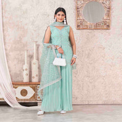 Teal Georgette Embroidered Sharara Suit With Bottom and Dupatta