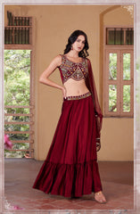 Maroon Ready to Wear Rangoli Mirror Embroidered Lehenga Choli