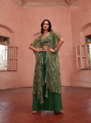 Green Stitched Georgette Mirror Embroidered Sharara Salwar Suit Set