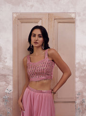 Pink Stitched Georgette Mirror Embroidered Sharara Salwar Suit Set