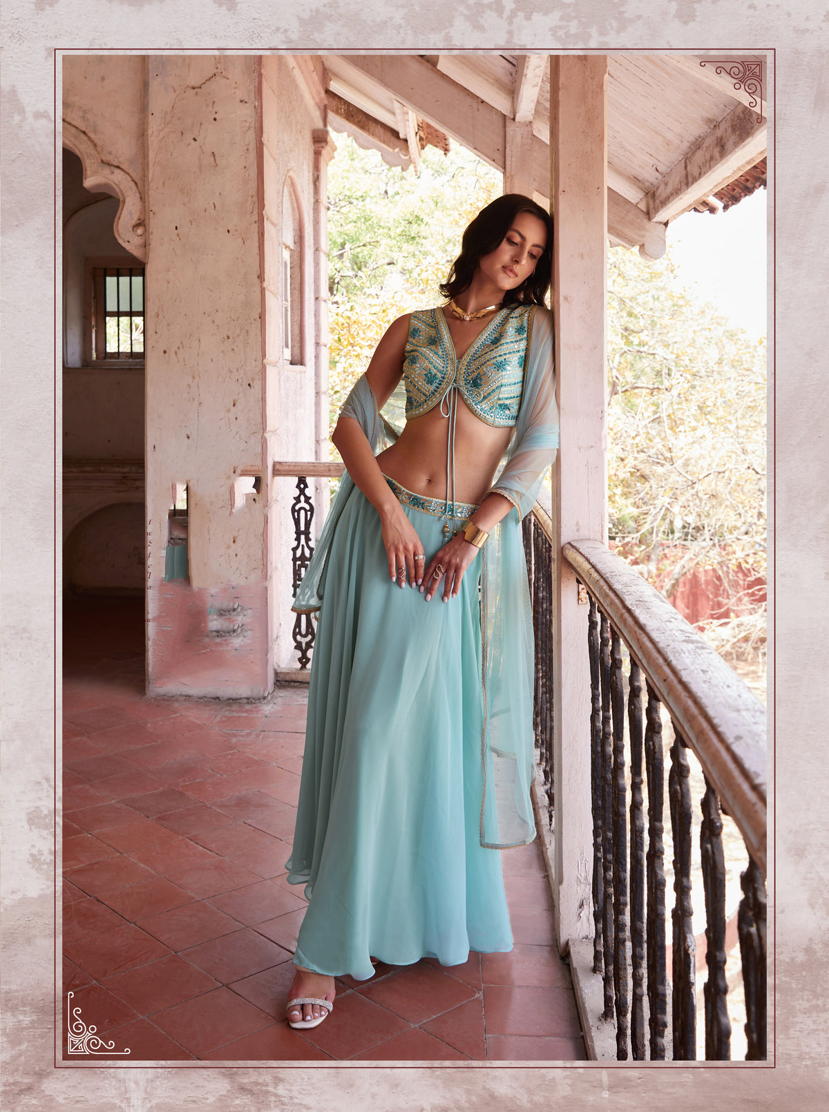 Grey Ready to Wear Georgette Mirror Embroidered Lehenga Choli