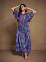 Blue Art Silk Designer Printed Kaftan