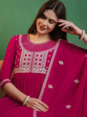 Pink Georgette Embroidered Salwar Suit With Pant Dupatta