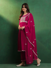 Pink Georgette Embroidered Salwar Suit With Pant Dupatta