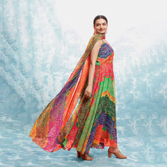 Multi Georgette Bandhani Printed Gown With Dupatta